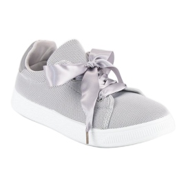 Tenisi din material textil cu șireturi gri 1