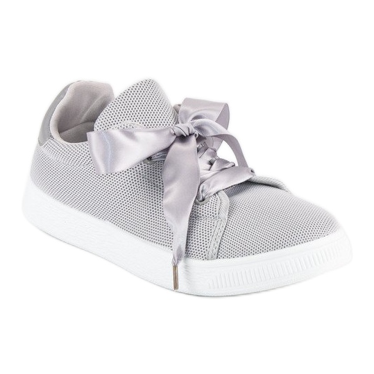 Tenisi din material textil cu șireturi gri 1