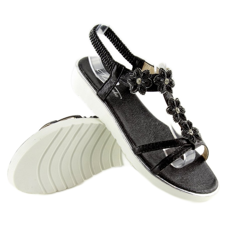Sandale confortabile cu flori negre 127-58 Negru 2