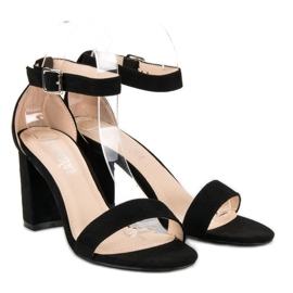 Diamantique Sandale de piele intoarsa pe un post negru 1
