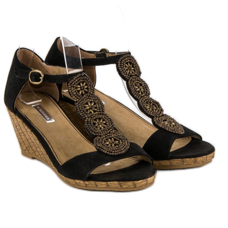 Corina Sandale cu pană decorative negru 2