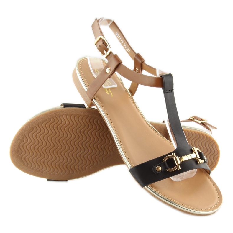 Sandale negre pe talpă plată neagră 9871 Negru 1