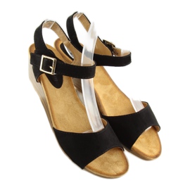 Sandale negre pe toc tip pană LS-89015 negru 2