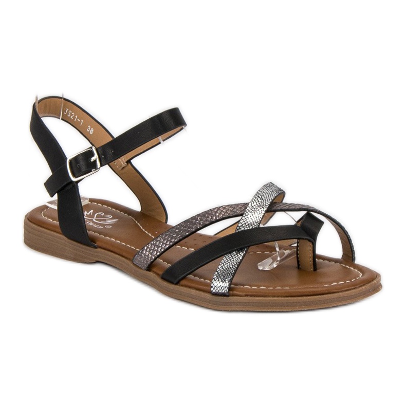 Small Swan Sandale clasice negre negru gri 1