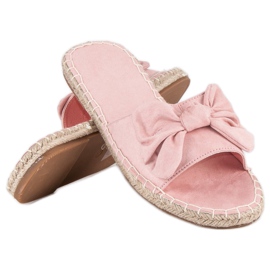 Flip-flops espadrile din piele intoarsa roz 1