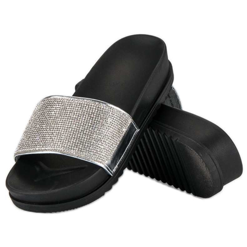 Papuci argintii eleganti gri 2