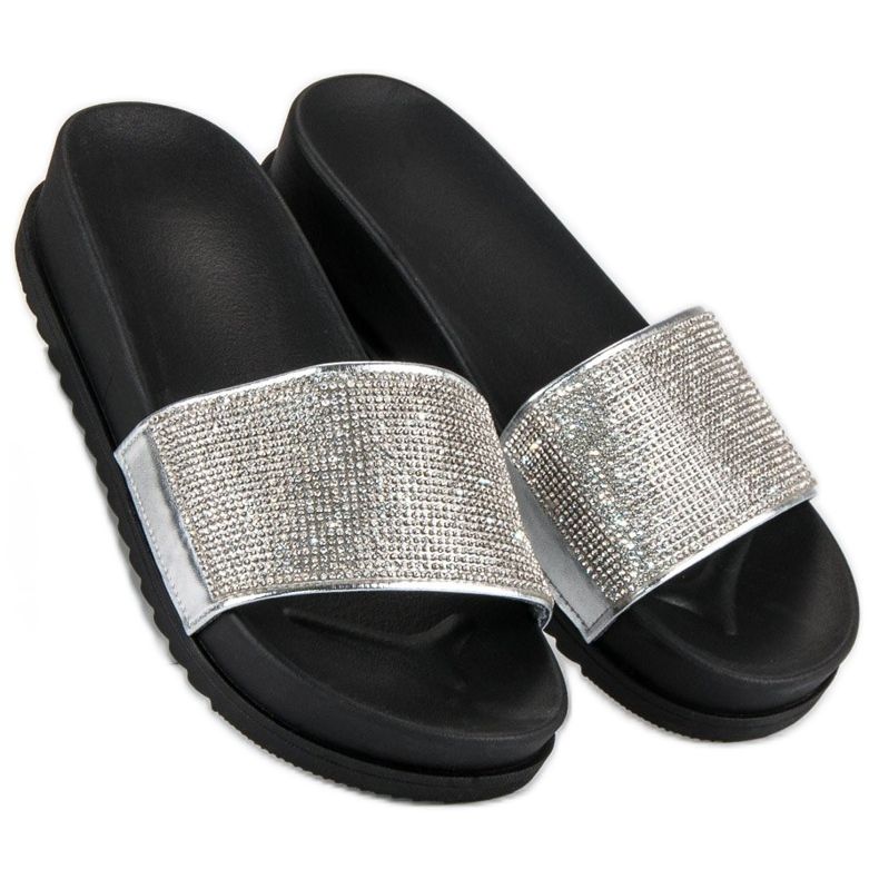 Papuci argintii eleganti gri 1