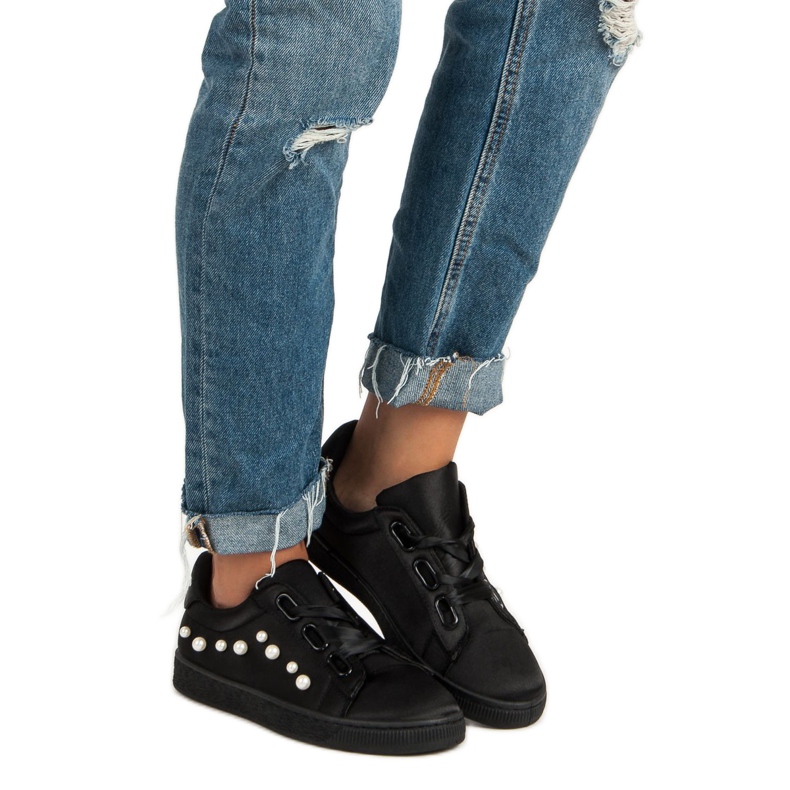 Pantofi De Satin Cu Perle negru 2