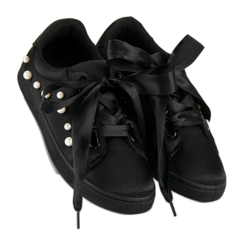 Pantofi De Satin Cu Perle negru 1