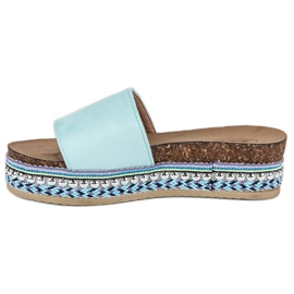 Papuci boho din piele intoarsa albastru 5