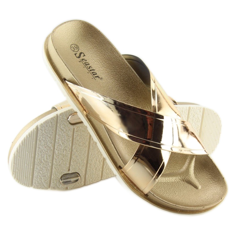 Papuci aurii aspect oglindă CK46P aurii de aur 2