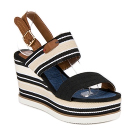 Sandale cu pană cu nervuri negru 2