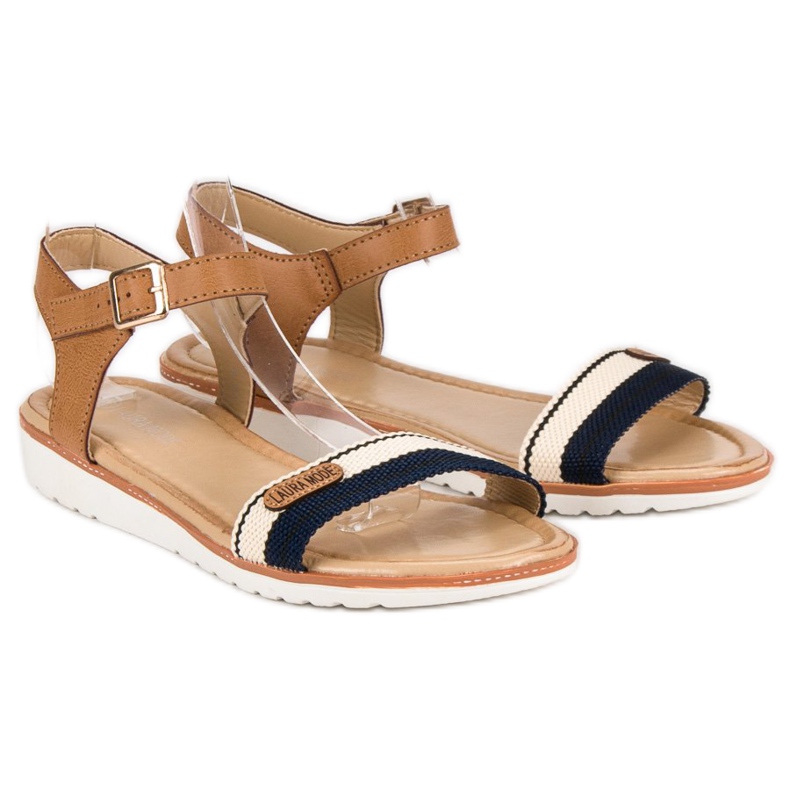 Laura Mode Sandale plate din material textil maro 1