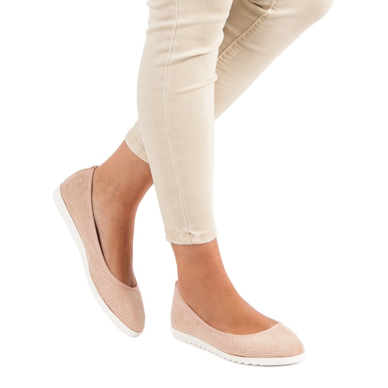 Sun Color Balerini din piele intoarsa ajurata roz 1