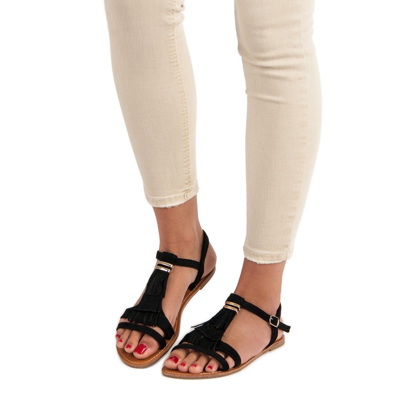 Abloom Sandale cu franjuri negru 1