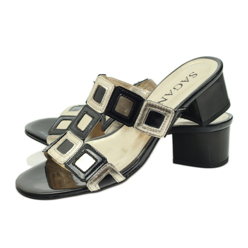 Papuci Sagan negri si aurii negru galben 3