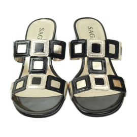 Papuci Sagan negri si aurii negru galben 4