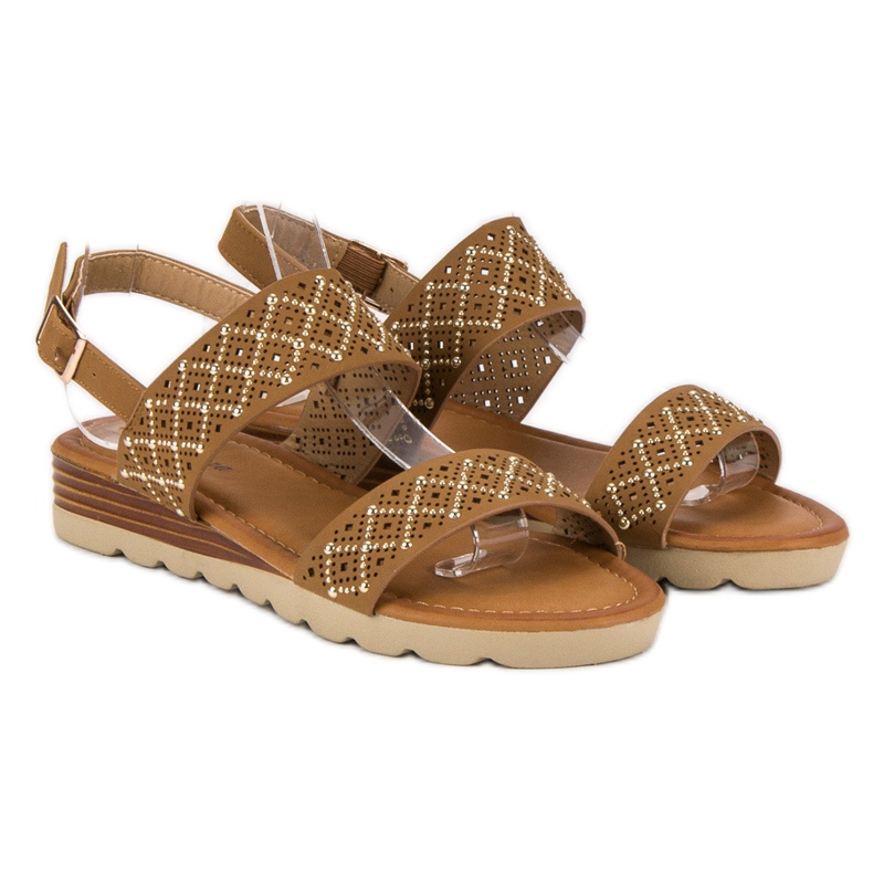 Primavera Sandale plate ajurate maro 2