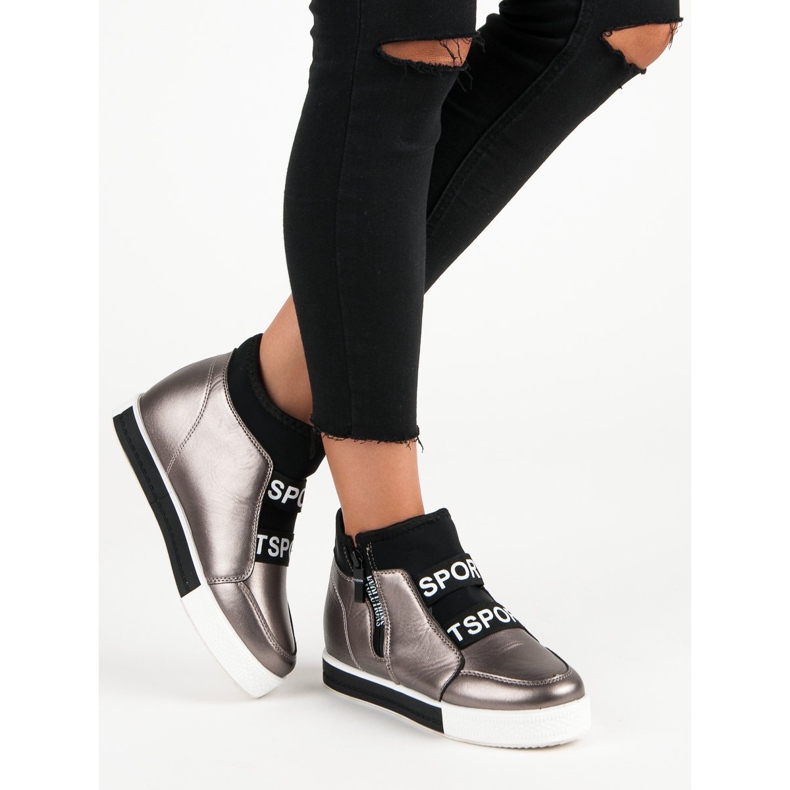 Adidași din grafit cu fermoar maro gri 2