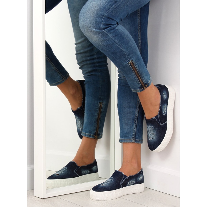 Talpă din denim cu slip-on cu inscripții Z-4 Navy albastru marin 1