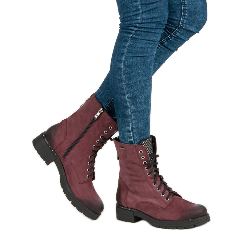 Cizme cu siret VINCEZA roșu 2