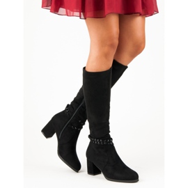 Cizme din piele de căprioară pe stâlp negru 2 Cizme din piele de căprioară pe stâlp negru 2