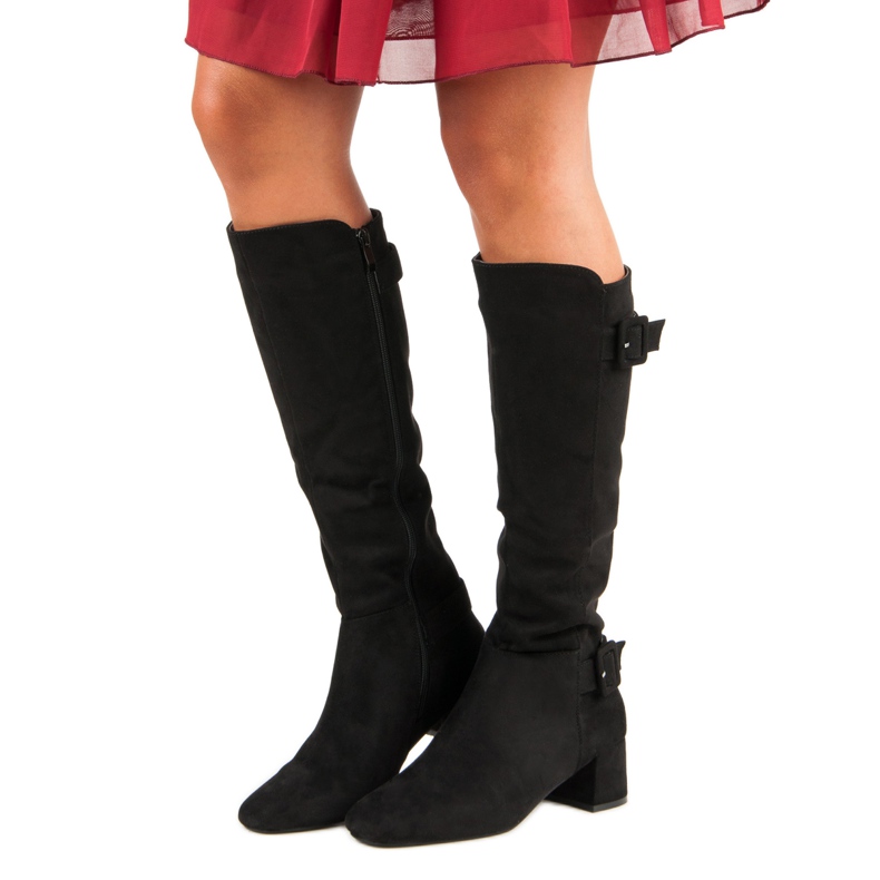 Cizme cu toc înalt din piele de căprioară negru 1