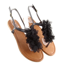 Sandale negre cu flori CK36P Negru 2