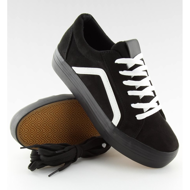 Tenisi negri cu talpă înaltă B318-16 Negri alb negru 2