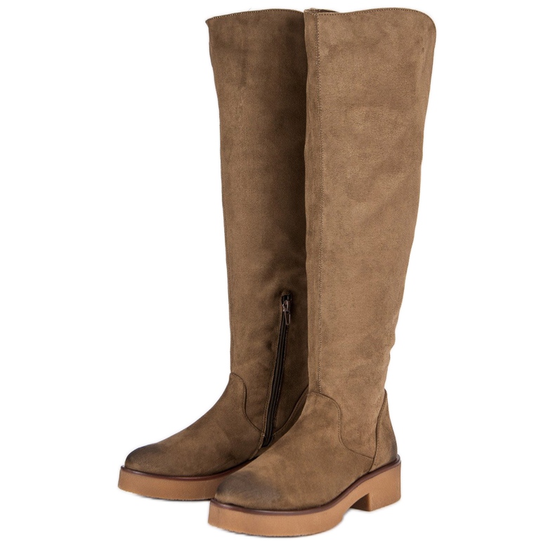 Corina Cizme de dama cu coapsa plate maro 2