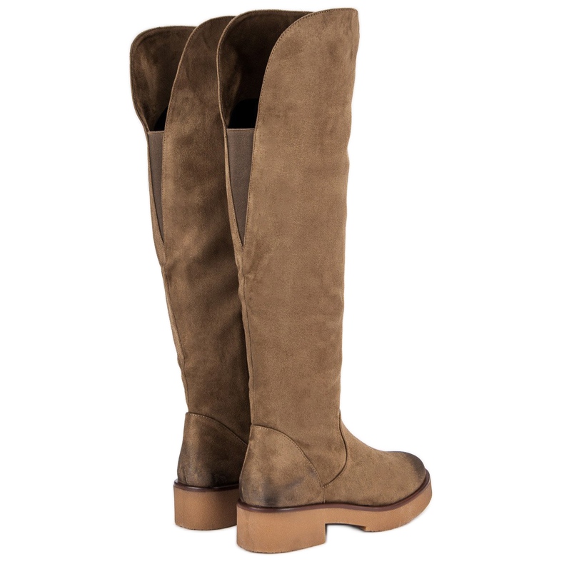 Corina Cizme de dama cu coapsa plate maro 1