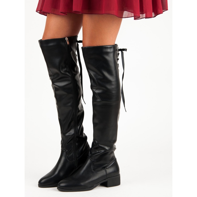 Cizme negre deasupra genunchiului negru 1 Cizme negre deasupra genunchiului negru 1