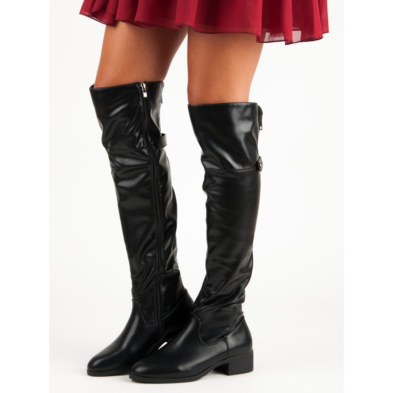 Cizme negre cu coadă înaltă, cu fermoar negru 1 Cizme negre cu coadă înaltă, cu fermoar negru 1