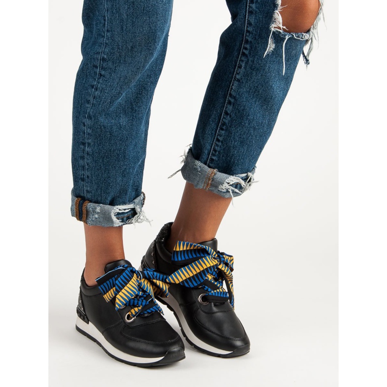 Tenisi legați la modă negru 1