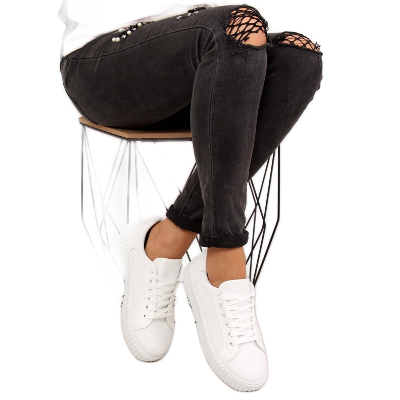 Alb AX03 Adidași albi cu talpă înaltă 2