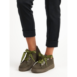 Adidași din piele de căprioară verde închis 1