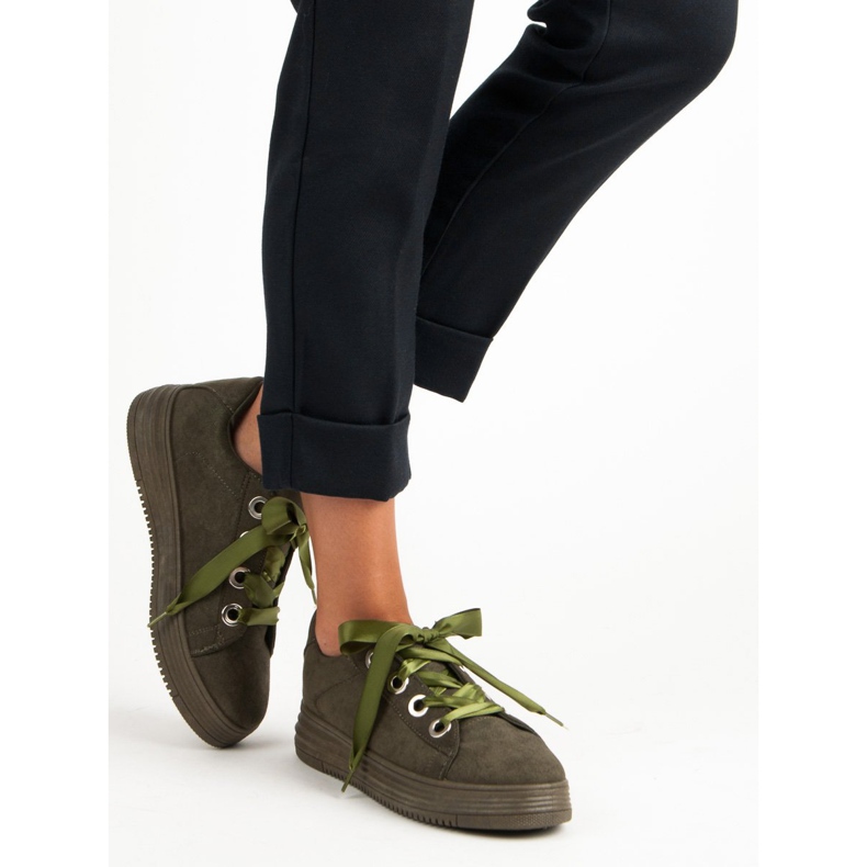 Adidași din piele de căprioară verde închis 2