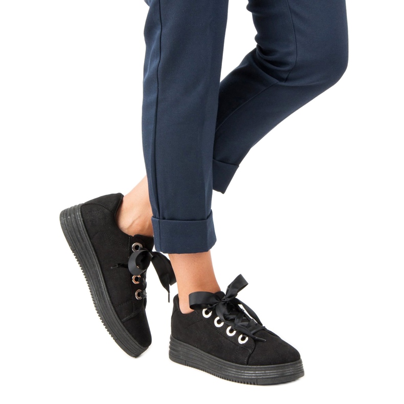 Adidași negri din piele de căprioară negru 2