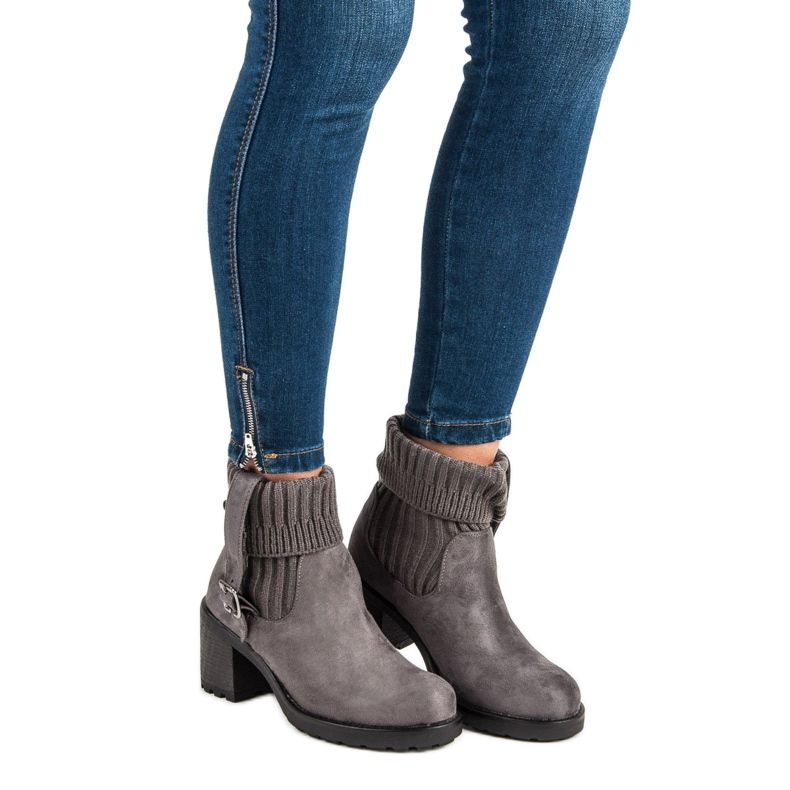 Seastar Cizme din piele de căprioară cu toc înalt gri 2