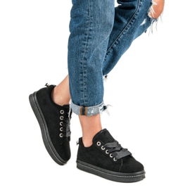 Adidași din piele de căprioară la modă negru 1