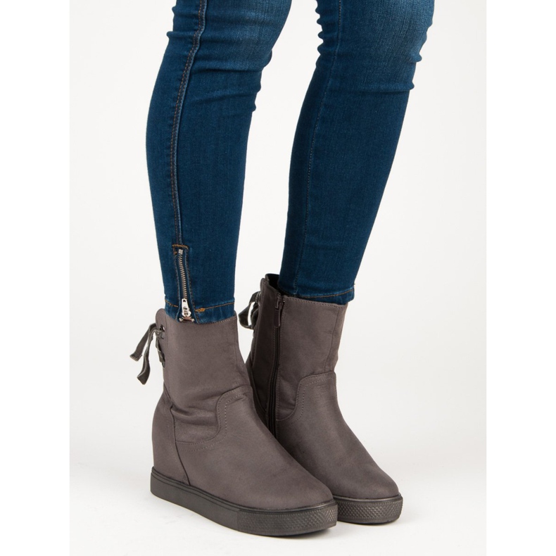 Bestelle Cizme pană burgundă gri 1 Bestelle Cizme pană burgundă gri 1