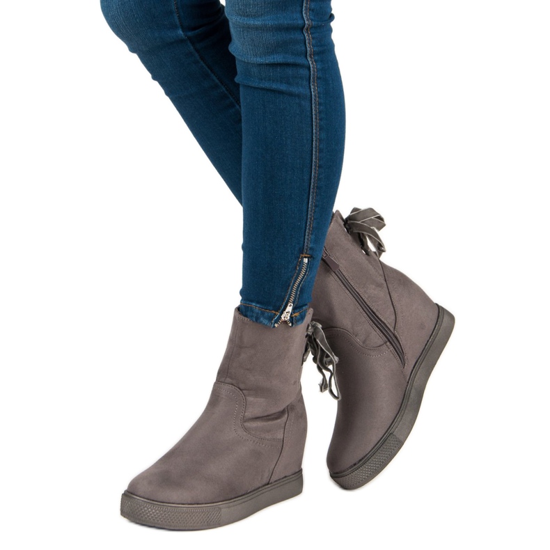 Bestelle Cizme pană burgundă gri 2 Bestelle Cizme pană burgundă gri 2