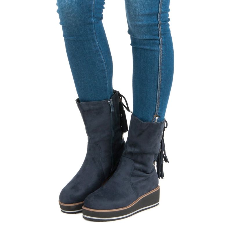 Forever Folie Bocanci din piele de căprioară cu toc albastru 2