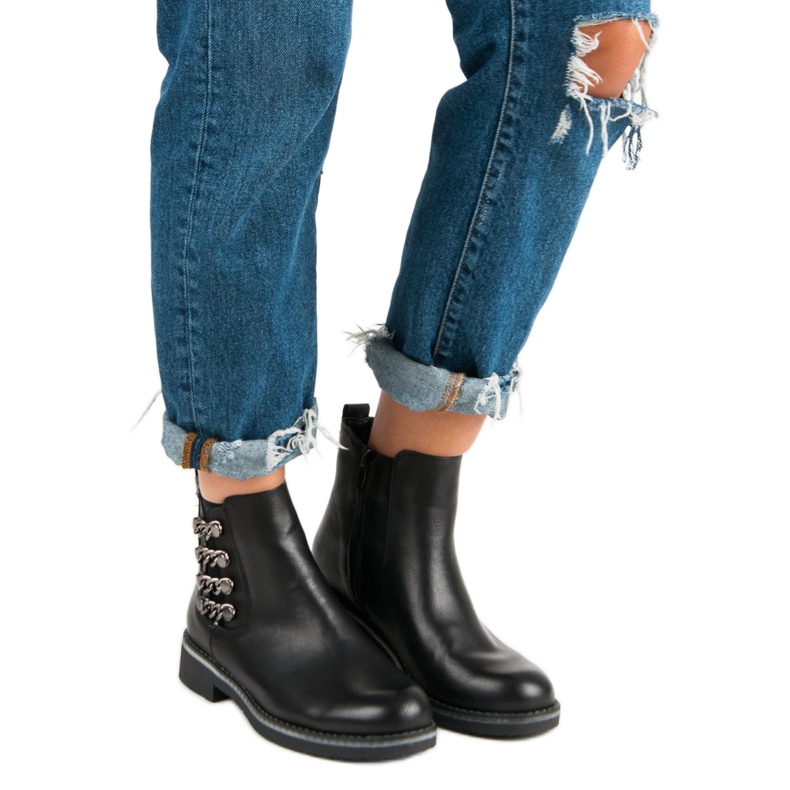 Forever Folie Cizme negre pe toc plat negru 1