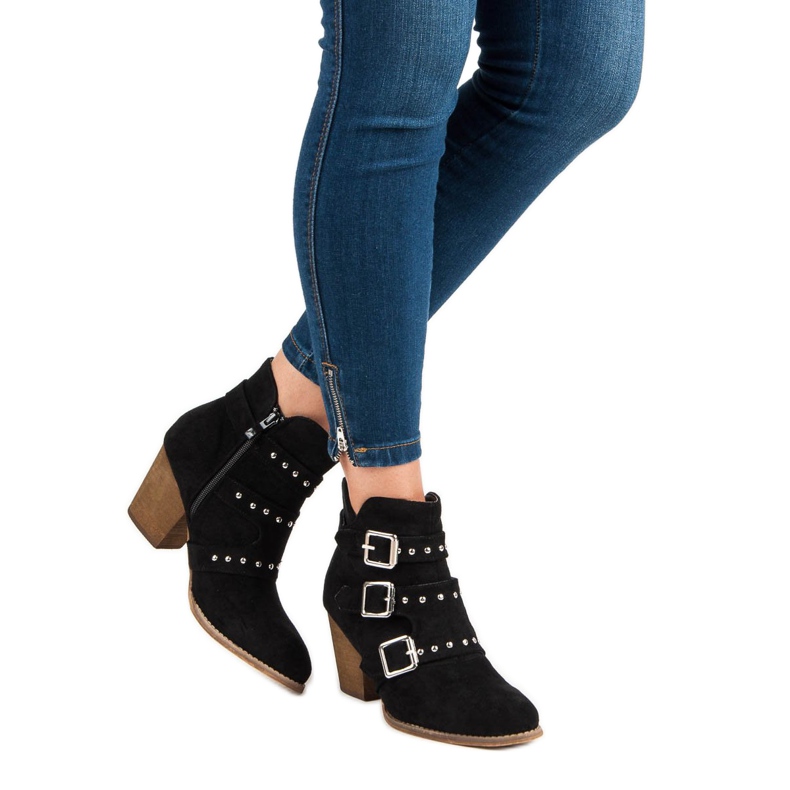 Ghete casual cu toc înalt negru 2