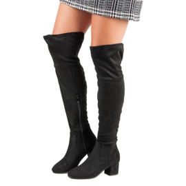 Seastar Cizme peste genunchi din piele de căprioară negru 2