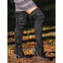 Seastar Cizme inalte din piele intoarsa negru 2