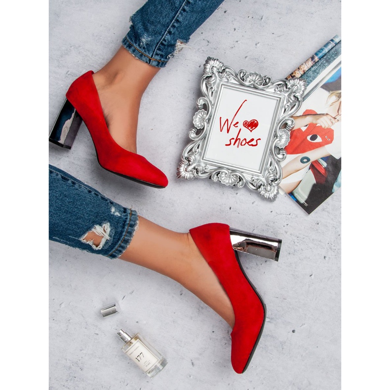 Pompele roșii din piele de căprioară roșu 1