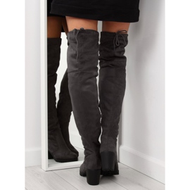 Cizme peste genunchi cu tocuri largi gri BH108-HB Gri 2