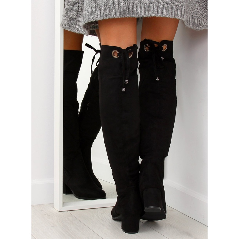 Cizme negre cu toc înalt B-318 negre negru 2